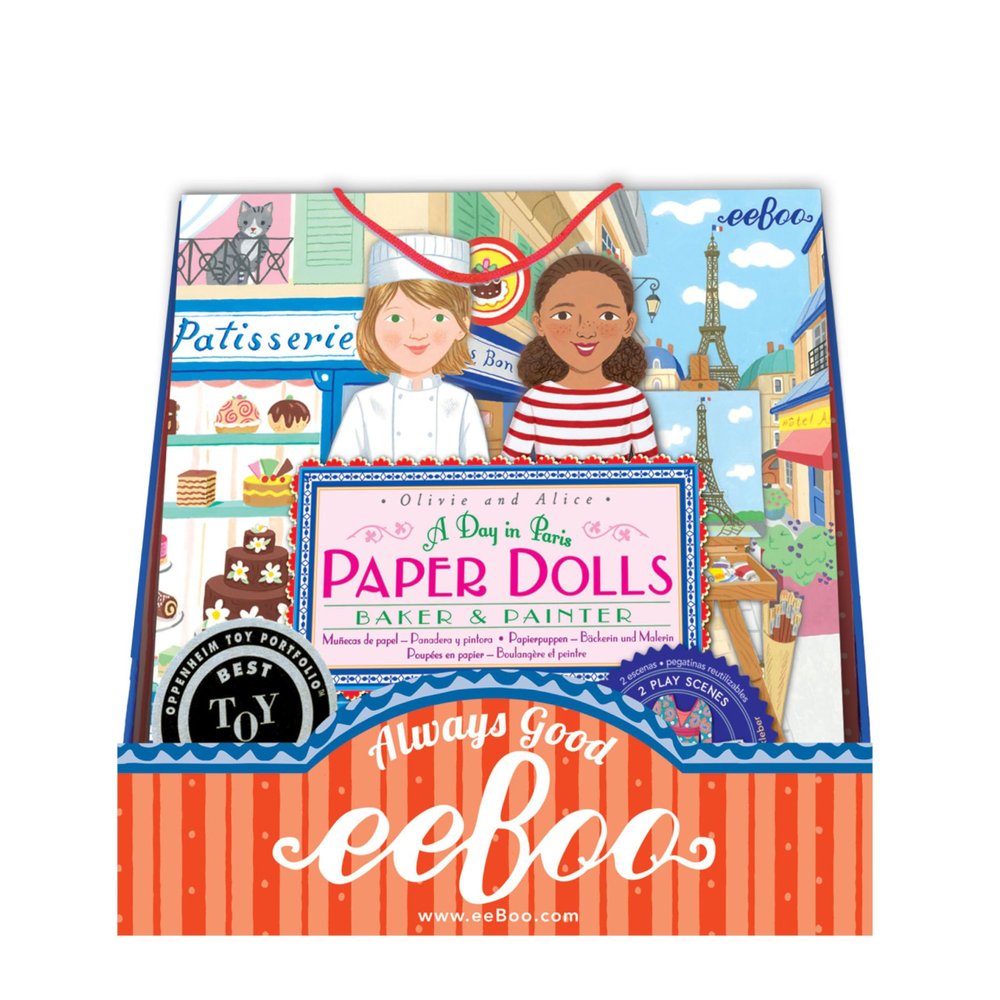 eeBoo Baker and Painter Paper Dolls Set - Reusable Dress-Up Play with Stand-Up Scene, Travel-Friendly Screen-Free Fun for Kids Ages 5 and up