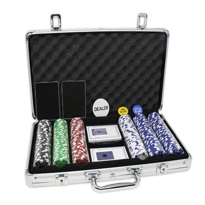 DA VINCI 300 11.5 Gram Striped Poker Chip Set with 3 Dealer Buttons, 2 Decks of Cards, Case