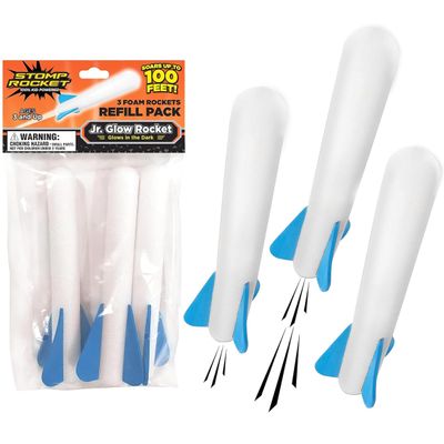 Stomp Rocket Jr Glow Rocket Refills, 3 Rockets - Replacement Glow in The Dark Rockets for Soft Foam Rocket Launcher for Kids - Fun Backyard & Outdoor Kids Toys Gifts for Boys & Girls
