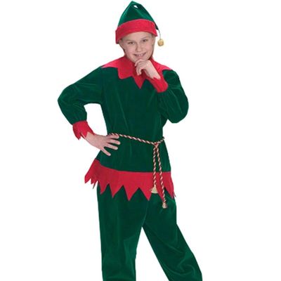 2 Pc Velvet Elf Suit Child Size 4-8 Halco #1197 Hunter Green Tunic Pants Rope Belt Professional Santa's Helper