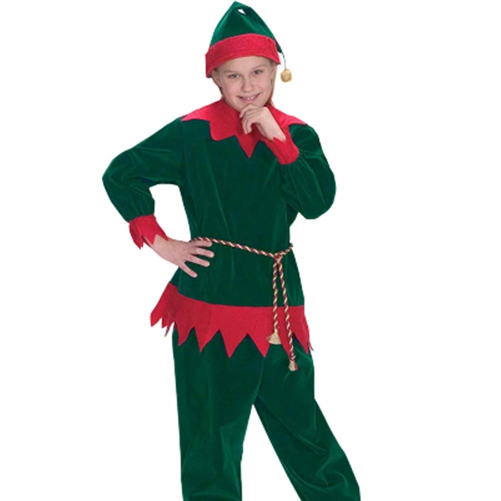 2 Pc Velvet Elf Suit Child Size 4-8 Halco #1197 Hunter Green Tunic Pants Rope Belt Professional Santa's Helper