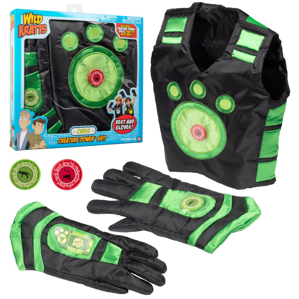 Wild Kratts Creature Power Suit, Chris (Size Large 6-8X) - Includes Vest, Gloves & 2 Power Discs for Halloween Costume, Pretend Play & Dress Up - Officially Licensed Toys- Gift for Kids Boys Girls