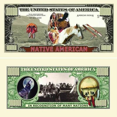 50 Native American Million Dollar Bills with Bonus Thanks a Million Gift Card Set