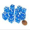 16mm d6 Blue Translucent Square Edge Dice with Pips view 1