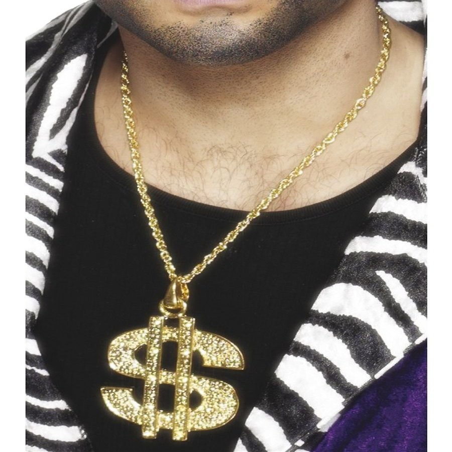 Smiffys Dollar Sign Medallion on Chain - Gold