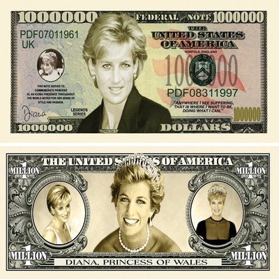 10 Princess Diana Million Dollar Bills with Bonus Thanks a Million Gift Card Set