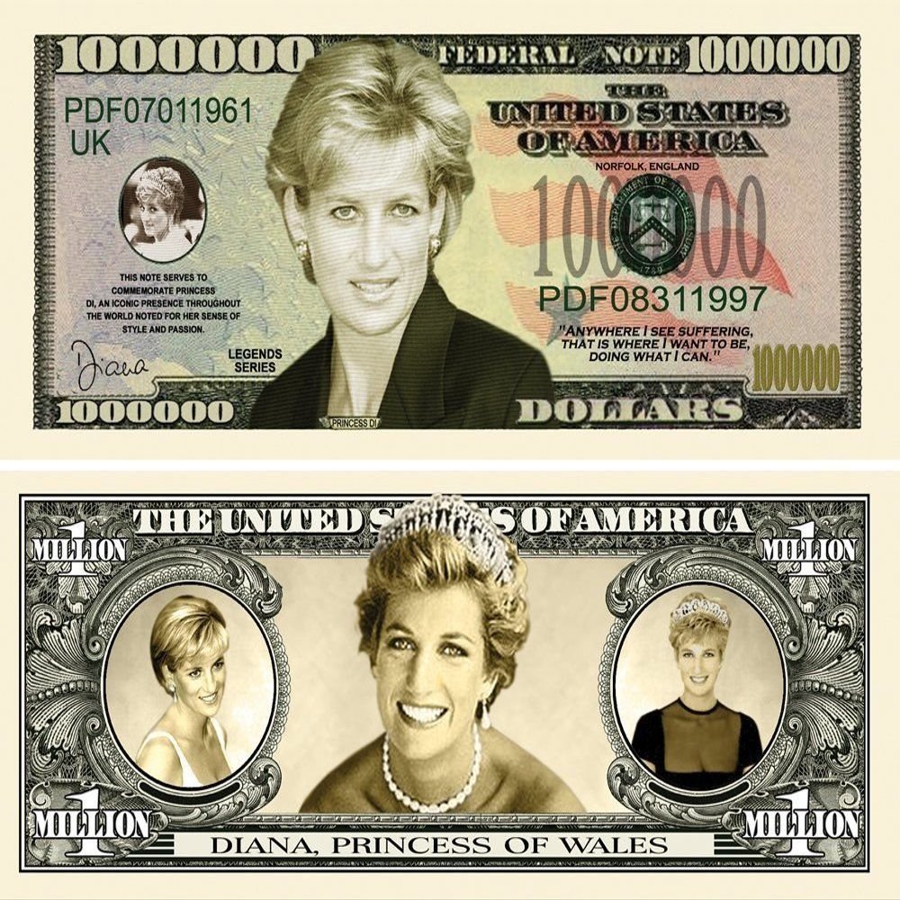 10 Princess Diana Million Dollar Bills with Bonus Thanks a Million Gift Card Set