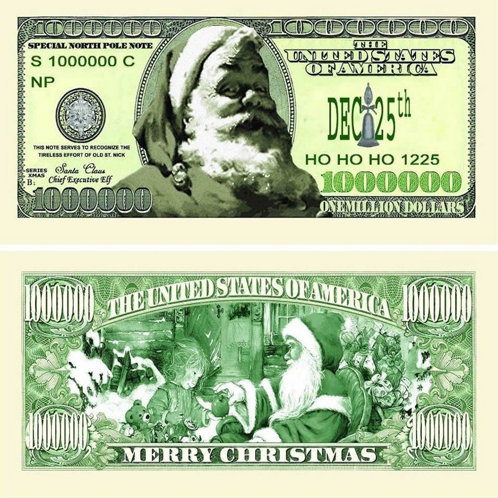 10 Classic Santa Million Dollar Bills with Bonus Thanks a Million Gift Card Set