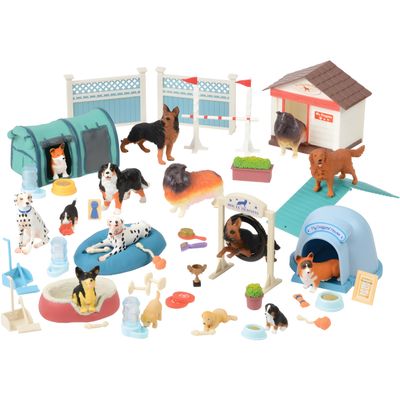 CP Toys Kids 51-Piece Dog Academy Playset with Plastic Toy Dog Figurines, Pretend Play Animal Toys with Dogs, Puppies, and Accessories for Kids Ages 3+, Multicolor