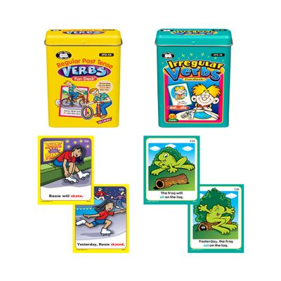 Super Duper Publications | Regular Past Tense Verbs and Irregular Verbs Fun Deck Cards Bundle | Educational Learning Resource for Children