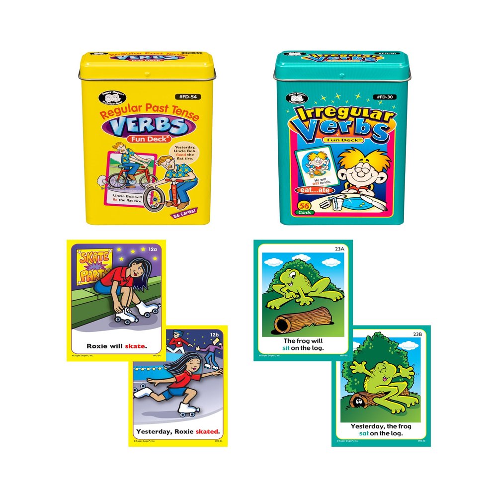 Super Duper Publications | Regular Past Tense Verbs and Irregular Verbs Fun Deck Cards Bundle | Educational Learning Resource for Children