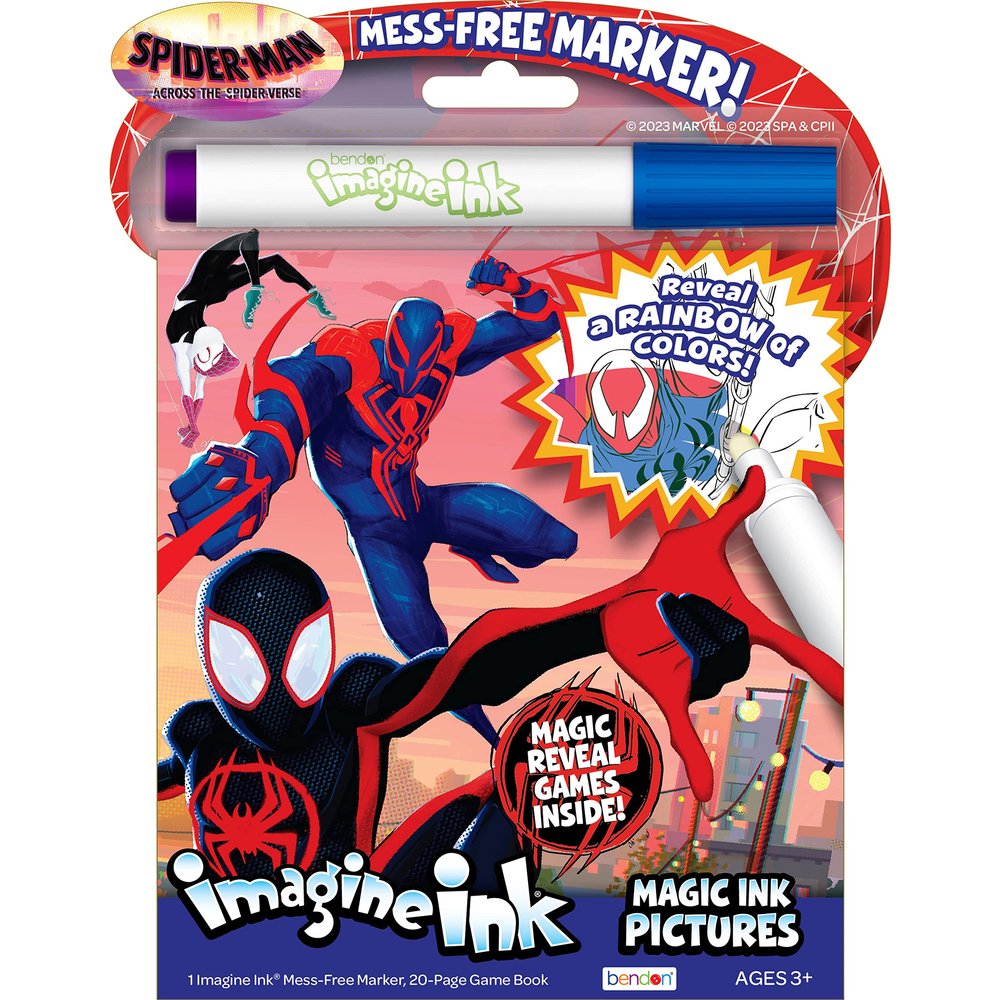 Marvel Spider-Man: Across The Spider-Verse 20-Page Imagine Ink, Mess Free Coloring Pad with Marker, Bendon 53820
