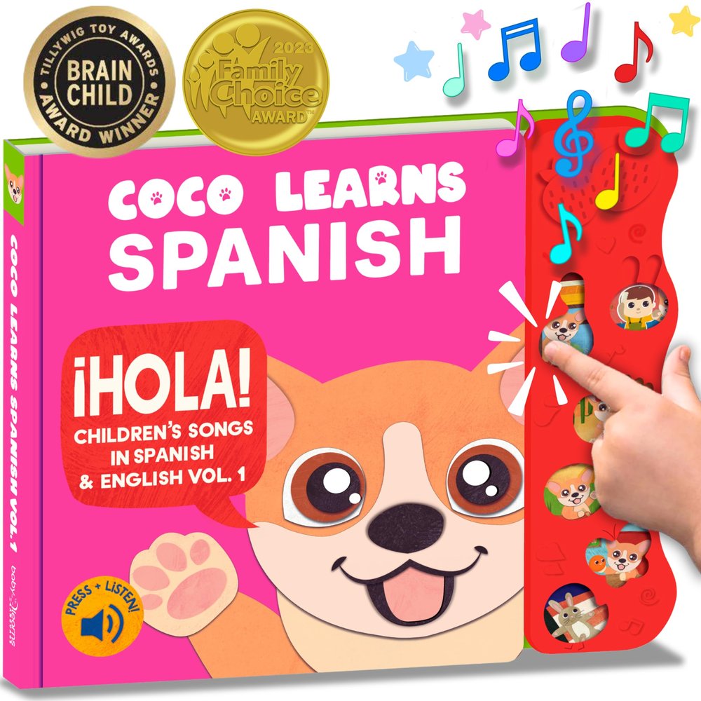 Coco Learns Spanish: Musical Spanish Books for Kids 1-3, Spanish English Toys for Babies & Toddlers 1-3, Baby & Toddler Spanish Books, Bilingual Learning Toys 1 Year Old, Libros Infantiles en Espaol