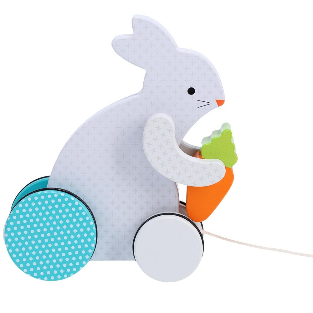 Petit Collage: Busy Bunny Wooden Pull Toy - Pull The String and The Bunny Will Follow - Great for Kids 18 Months + - Easter Basket Stuffers for Toddlers