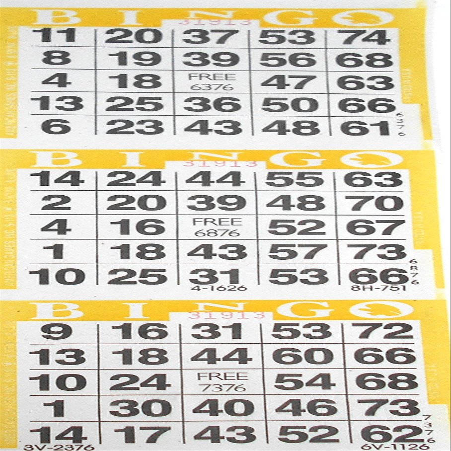 3 on Yellow Bingo Paper Cards - 1000 Sheets - 3000 Cards