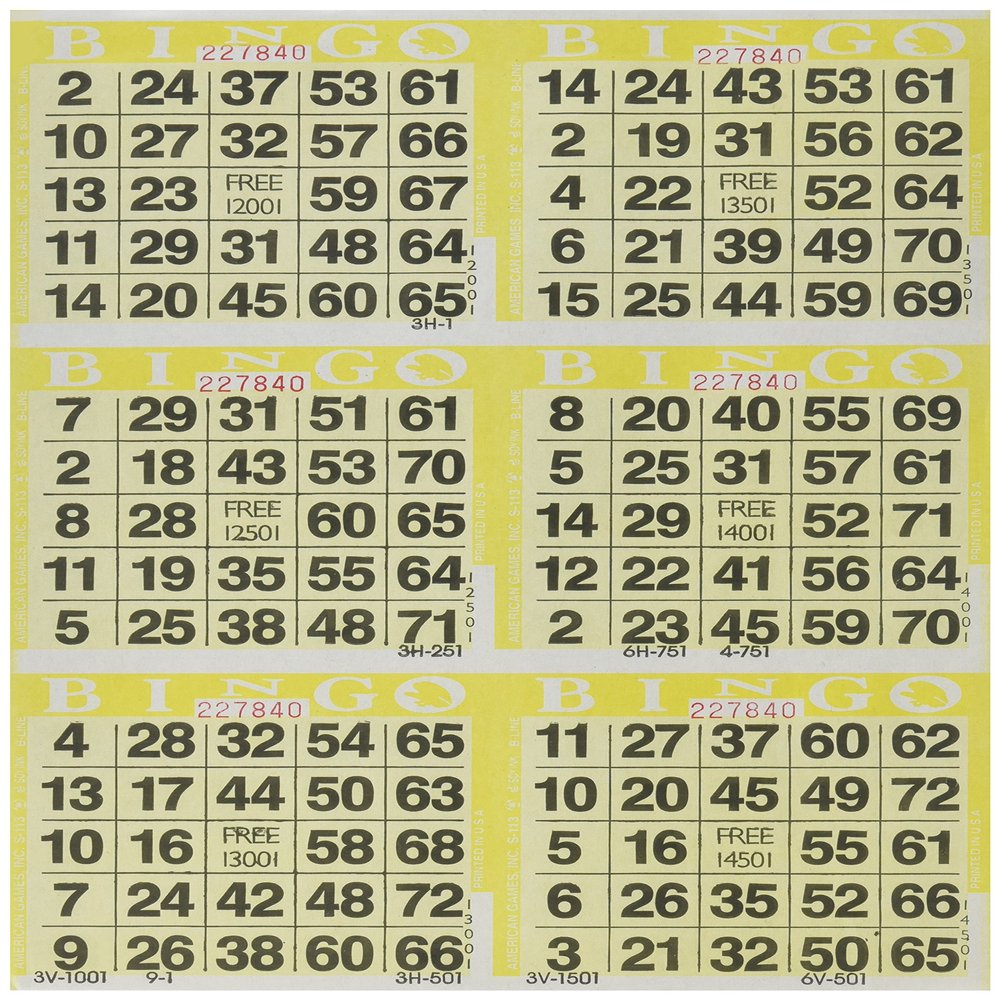 6 on Yellow Bingo Paper Cards - 500 sheets