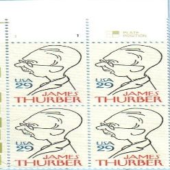 1994 JAMES THURBER ~ AUTHOR, CARTOONIST NEW YORKER MAGAZINE #2862 Plate Block of 4 x 29 cents US Postage Stamps