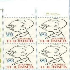 1994 JAMES THURBER ~ AUTHOR, CARTOONIST NEW YORKER MAGAZINE #2862 Plate Block of 4 x 29 cents US Postage Stamps