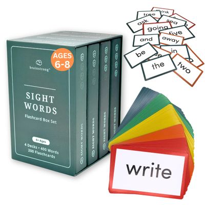 400 Essential Reading Sight Words | Ages 6-8 | Kindergarten - 2nd Grade | Build Vocabulary & Reading Skills | Brainstrong Premium 4-Level Box Set