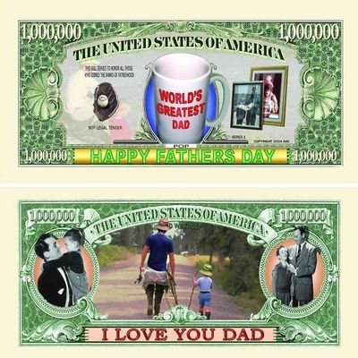 50 Father`s Day Million Dollar Bills with Bonus Thanks a Million Gift Card Set