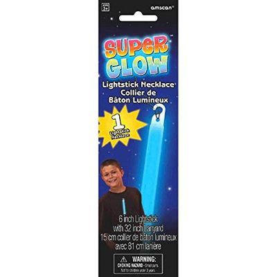 Amscan Gleaming Super Glow Light Stick Necklace Party Accessories, Blue, 6"