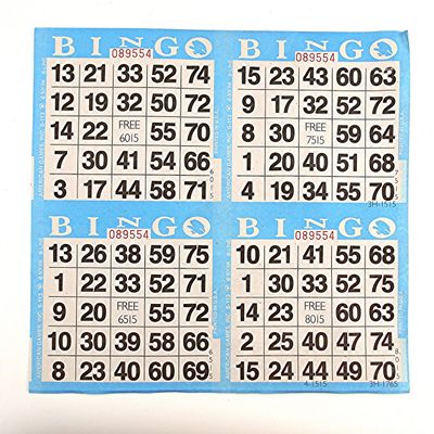 4 on Blue Bingo Paper Cards - 750 sheets - 3000 cards