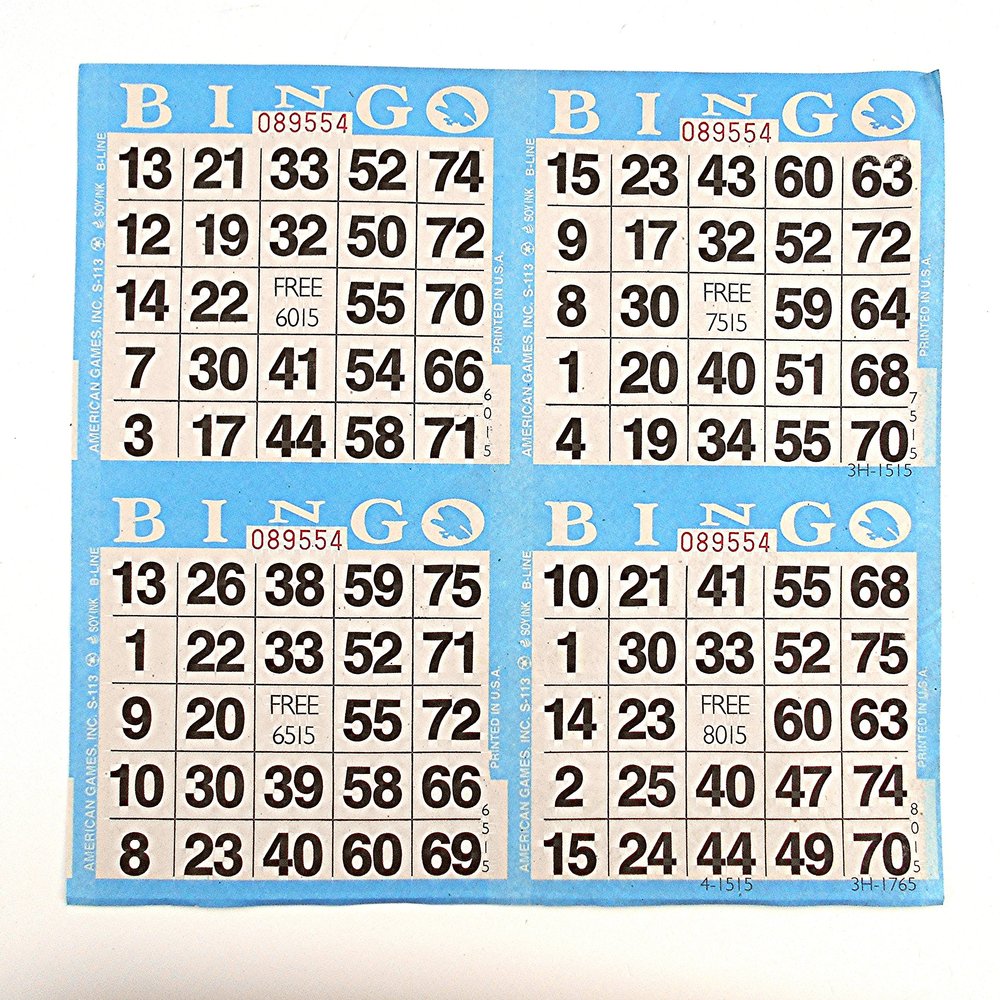 4 on Blue Bingo Paper Cards - 750 sheets - 3000 cards