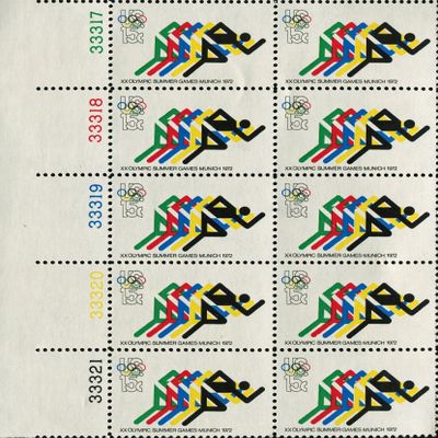 1972 SUMMER OLYMPICS ~ MUNICH GERMANY ~ RUNNING #1462 PLATE BLOCK of 10 x 15 US Postage Stamps