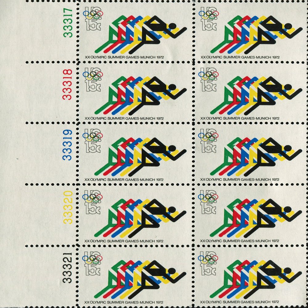 1972 SUMMER OLYMPICS ~ MUNICH GERMANY ~ RUNNING #1462 PLATE BLOCK of 10 x 15 US Postage Stamps