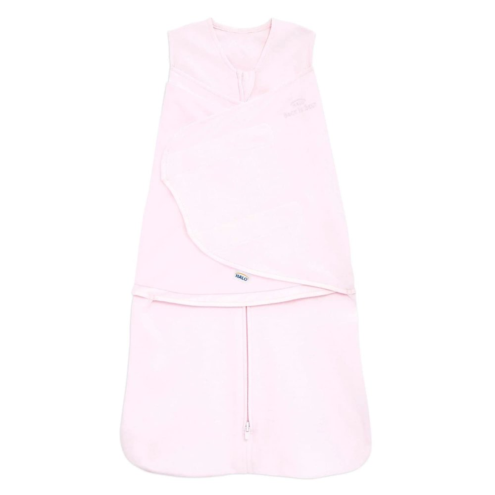 HALO 100% Cotton Sleepsack Swaddle, 3-Way Adjustable Wearable Blanket, TOG 1.5, Soft Pink, Newborn, 0-3 Months