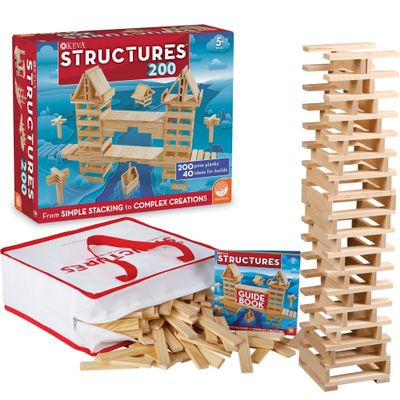 MindWare KEVA Structures 600 Planks - Free-Form 3D Building kit for Kids - Create Your own Architecture Designs with Simple Wood Blocks