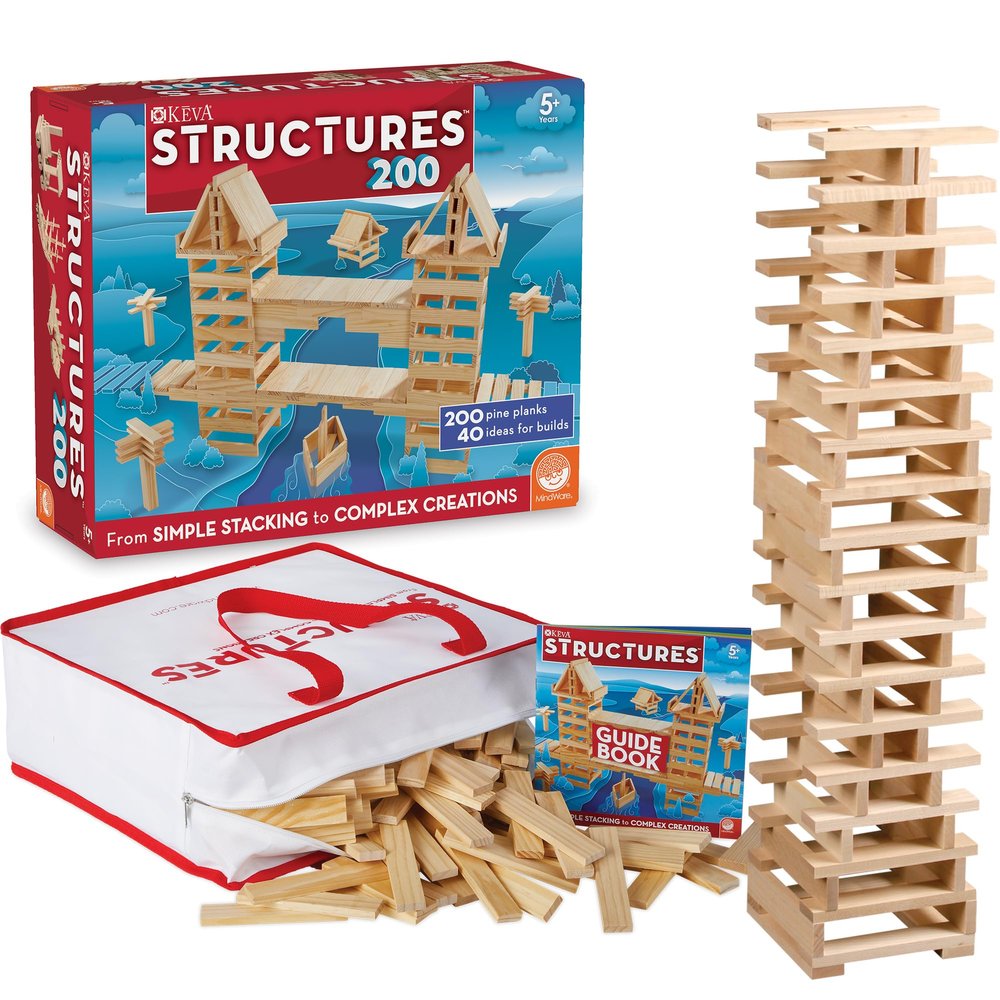 MindWare KEVA Structures 600 Planks - Free-Form 3D Building kit for Kids - Create Your own Architecture Designs with Simple Wood Blocks