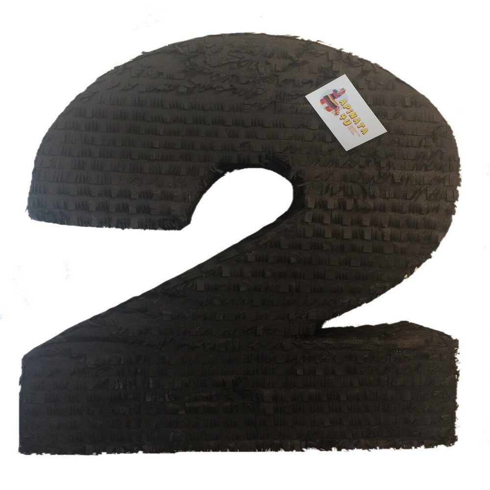 APINATA4U 20" Tall Solid Black Number Two Pinata Second Birthday Black Color Party Supplies