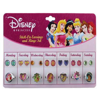 Disney Princess Sticker Earrings and Finger Rings Set - Disney Pretend Jewelery