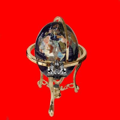 21" Blue Lapis Gemstone Globe with Gold Standing