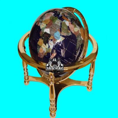 21" Blue Lapis Gemstone Globe with 4-leg Gold Stand