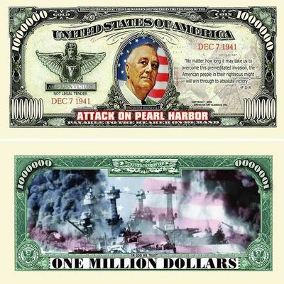 10 Pearl Harbor Million Dollar Bills with Bonus Thanks a Million Gift Card Set