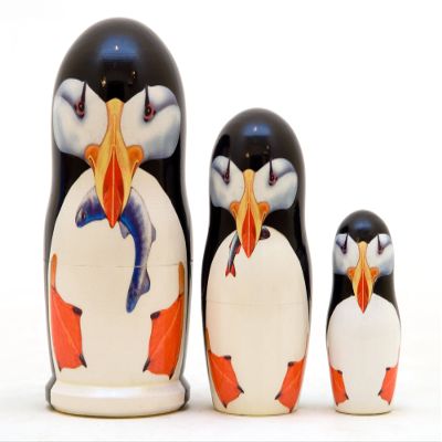 Golden Cockerel Made in Russia Puffin Nesting Nesting Doll 3pc./3.5" aka Pelagic Seabirds Matryoshka Collectible Babushka Russian Doll 100% Guaranteed!