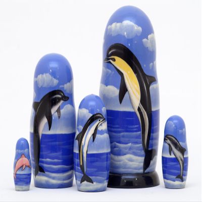 Golden Cockerel Dolphin Nesting Doll 5pc./5"