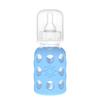 Lifefactory 4-Oz Glass Baby Bottle with Protective Silicone Sleeve and Stage 1 Nipple Sky Blue view 1