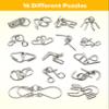 Coogam Metal Wire Puzzle Set of 16 with Pouch,Brain Teaser IQ Test Disentanglemen Iron Link Unlock Interlock Game Chinese Ring Magic Trick Toy for Party Favor Kids Adults Challenge view 2