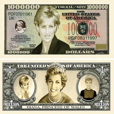 25 Princess Diana Million Dollar Bills with Bonus Thanks a Million Gift Card Set