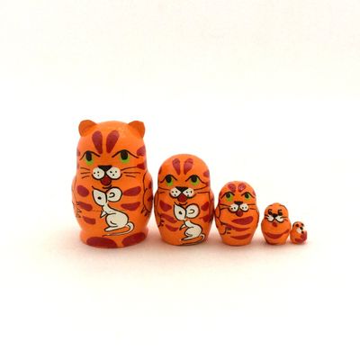 BuyRussianGifts Miniature 1.25" Small Orange Cat with Mouse MINI Nesting Dolls Russian Hand Carved Hand Painted 5 Piece ? The Smallest Matryoshka in The World