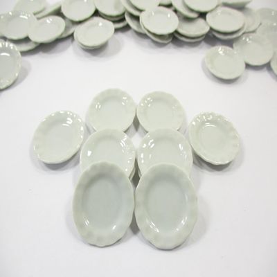 10x25mm White Scallop Edge Plate Dish Soup Dollhouse Miniatures Ceramic 12682