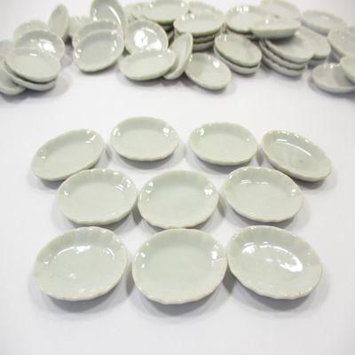 10x30mm White Oval Plate Dish Dollhouse Miniature Ceramic Kitchenware 12685