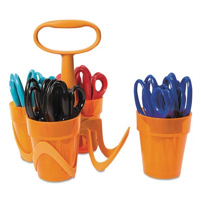 Fiskars 5" Pointed-Tip Scissors for Kids 4-7 with Classpack Art Caddy Organizer (24-Pack) - Kids Scissors for School or Crafting - Back to School Supplies - Assorted colors