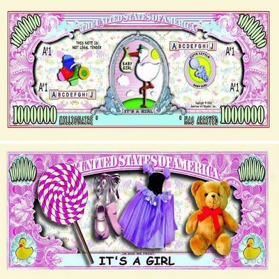 5 It's A Girl Million Dollar Baby Bills with Bonus Thanks a Million Gift Card Set