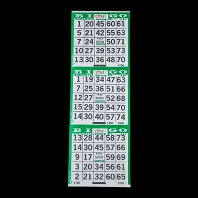 3 on Pushout Bingo Paper Game Cards - Green - 250 Sheets - 3.75 Inch by 10.75 Inch Size Disposable Sheet - No Duplicates - Made in USA