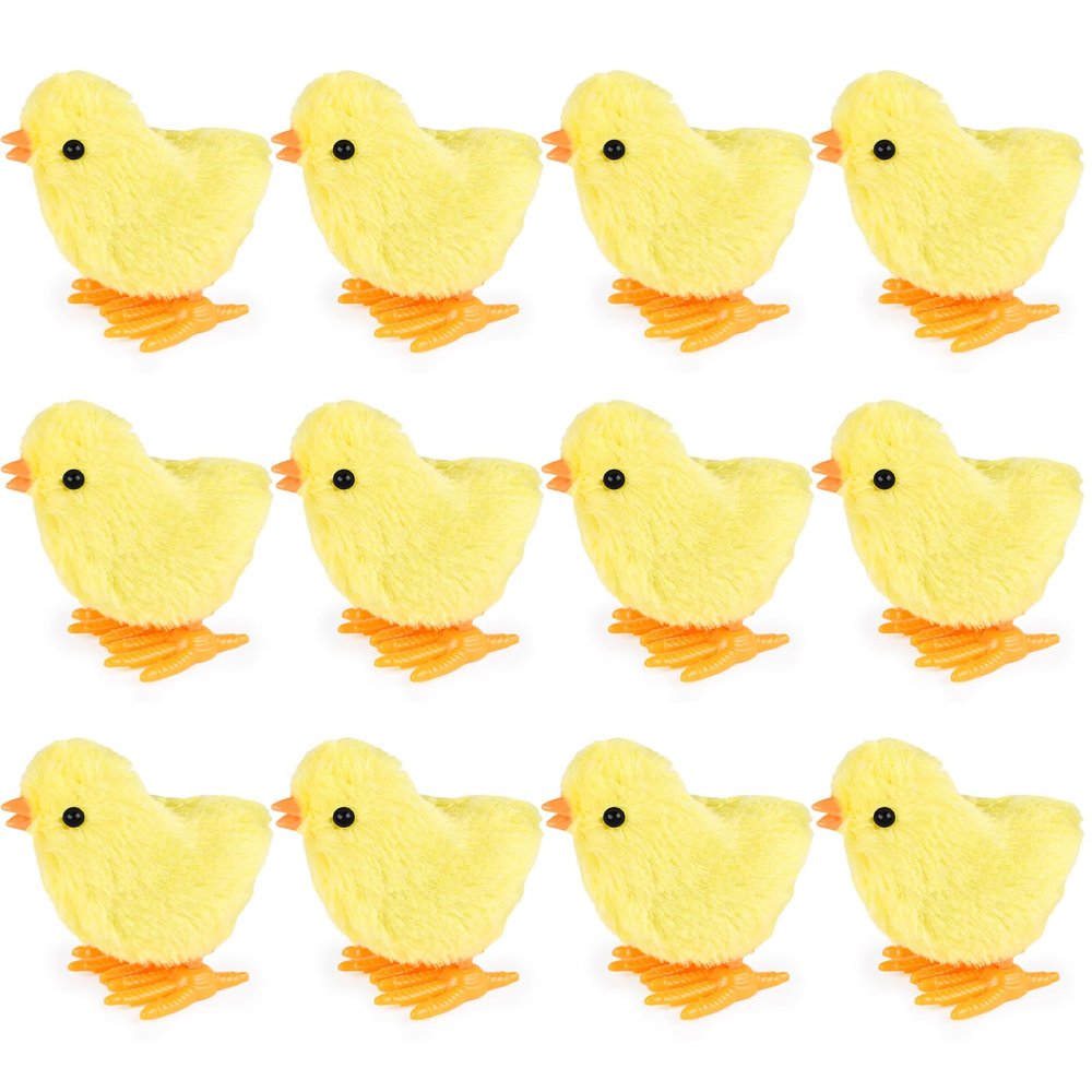 3 otters 12PCS Wind Up Toys for Easter Chicken Party Favors, Wind-Up Jumping Cute Chicken Plush Chicks Toy for Kids Goodie Bags Treasure Chest Easter Egg Fillers Birthday Party Favors Gifts