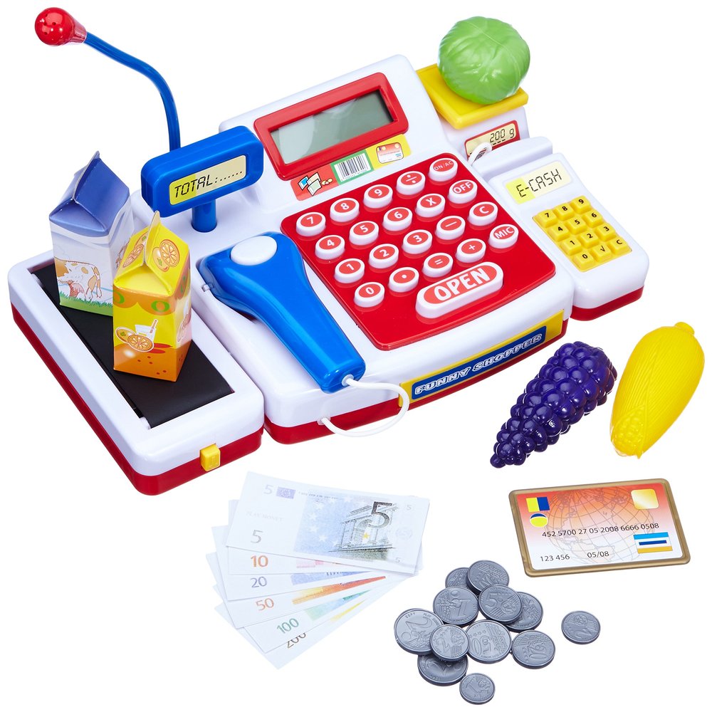 Simba Cash Register with Scanner Electronic Supermarket Till, with Light and Sound, Play Money Credit Card Accessories, Role Play Grocery Store, 28 cm, from 3 Years